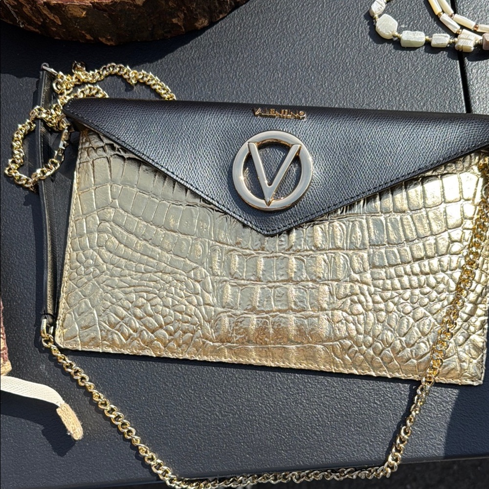 Valentino Black and Gold Clutch Bag